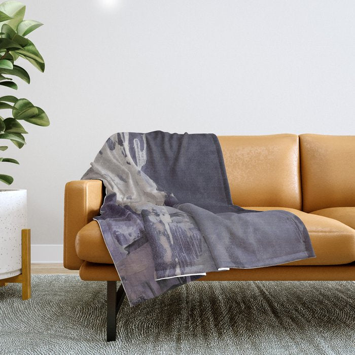 Moody Lilac Abstract  Purple and Beige Modern Painting Throw Blanket Gallery Image 1