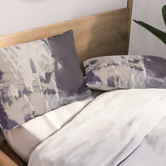 Moody Lilac Abstract  Purple and Beige Modern Painting Pillow Sham Gallery Image 2