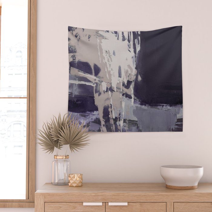 Moody Lilac Abstract  Purple and Beige Modern Painting Wall Tapestry Gallery Image 2