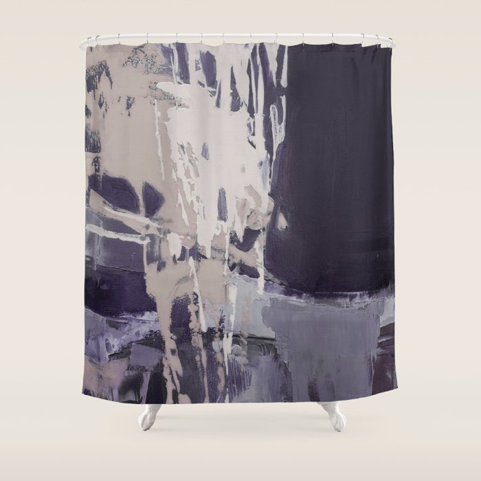 Moody Lilac Abstract  Purple and Beige Modern Painting Shower Curtain Gallery Image 1
