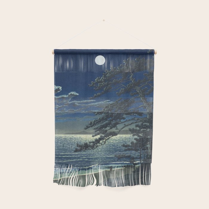 Kawase Hasui, Moonlight Over Ninomiya Beach - Vintage Japanese Woodblock Print Art Wall Hanging Gallery Image 1