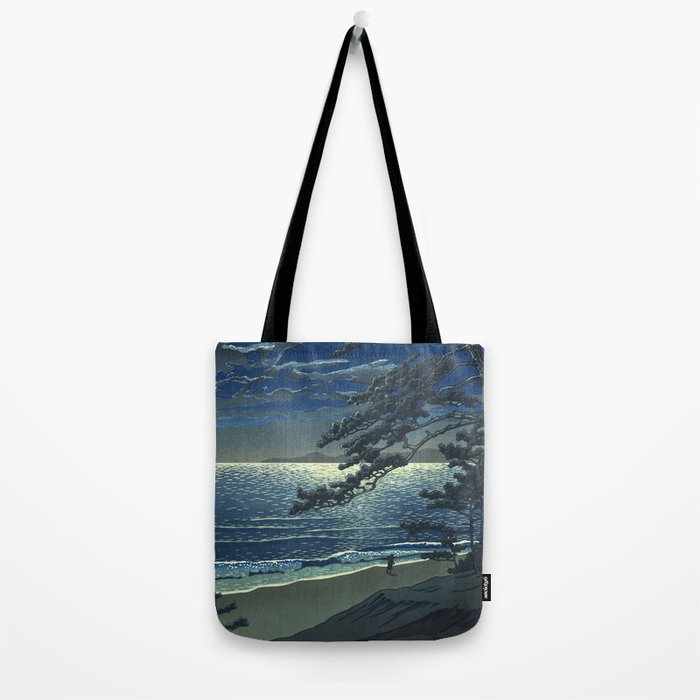 Kawase Hasui, Moonlight Over Ninomiya Beach - Vintage Japanese Woodblock Print Art Tote Bag Gallery Image 2