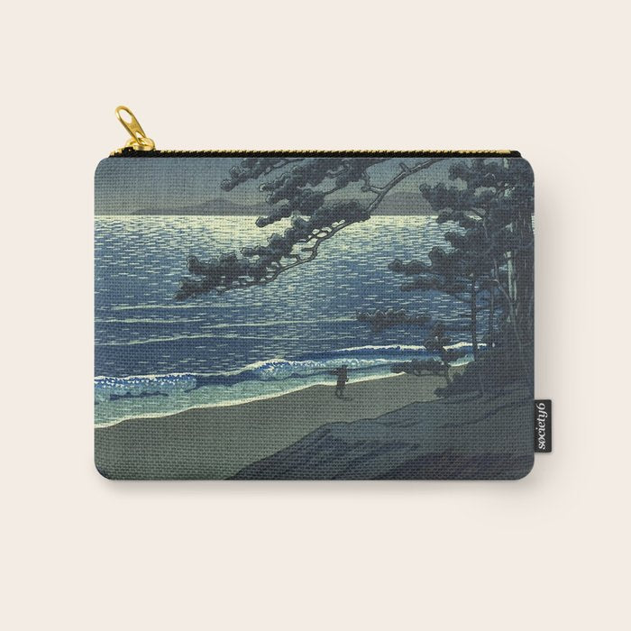 Kawase Hasui, Moonlight Over Ninomiya Beach - Vintage Japanese Woodblock Print Art Carry All Pouch Gallery Image 1