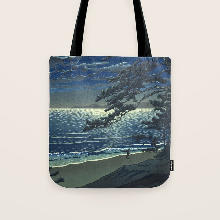 Kawase Hasui, Moonlight Over Ninomiya Beach - Vintage Japanese Woodblock Print Art Tote Bag Gallery Image 1