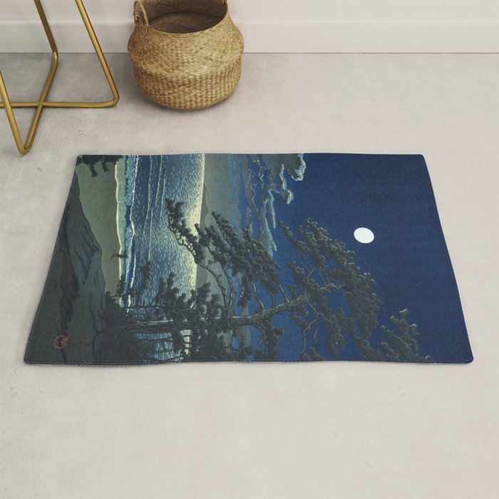 Kawase Hasui, Moonlight Over Ninomiya Beach - Vintage Japanese Woodblock Print Art Rug Gallery Image 1