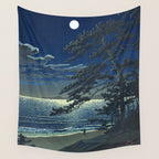 Kawase Hasui, Moonlight Over Ninomiya Beach - Vintage Japanese Woodblock Print Art Wall Tapestry Gallery Image 4
