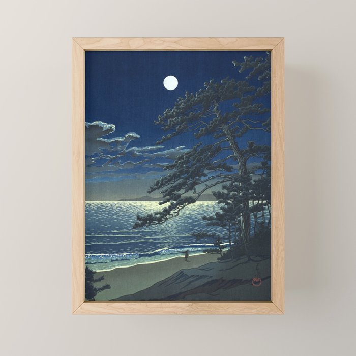 Kawase Hasui, Moonlight Over Ninomiya Beach - Vintage Japanese Woodblock Print Art Mini Art Print Gallery Image 1