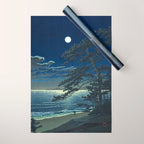 Kawase Hasui, Moonlight Over Ninomiya Beach - Vintage Japanese Woodblock Print Art Wrapping Paper Gallery Image 1