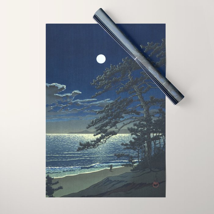 Kawase Hasui, Moonlight Over Ninomiya Beach - Vintage Japanese Woodblock Print Art Wrapping Paper Gallery Image 1