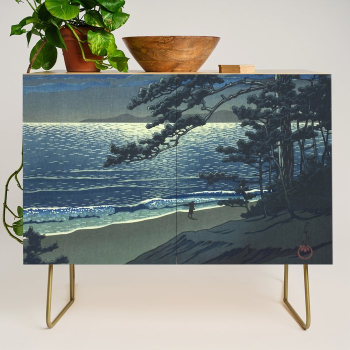 Kawase Hasui, Moonlight Over Ninomiya Beach - Vintage Japanese Woodblock Print Art Credenza Gallery Image 1