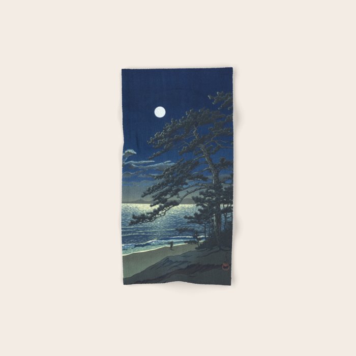 Kawase Hasui, Moonlight Over Ninomiya Beach - Vintage Japanese Woodblock Print Art Bath Towel Gallery Image 1
