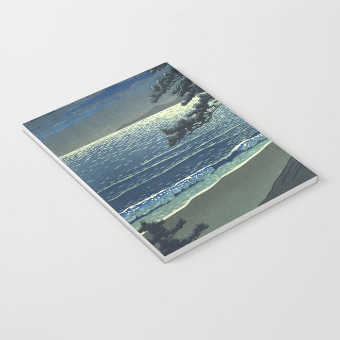 Kawase Hasui, Moonlight Over Ninomiya Beach - Vintage Japanese Woodblock Print Art Notebook Gallery Image 3