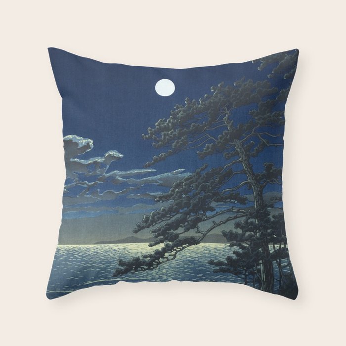 Kawase Hasui, Moonlight Over Ninomiya Beach - Vintage Japanese Woodblock Print Art Throw Pillow Gallery Image 6