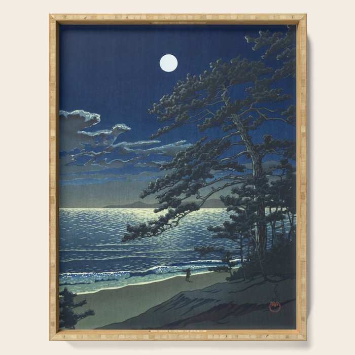 Kawase Hasui, Moonlight Over Ninomiya Beach - Vintage Japanese Woodblock Print Art Serving Tray Gallery Image 1