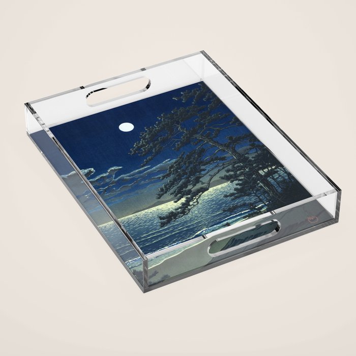 Kawase Hasui, Moonlight Over Ninomiya Beach - Vintage Japanese Woodblock Print Art Acrylic Tray Gallery Image 1