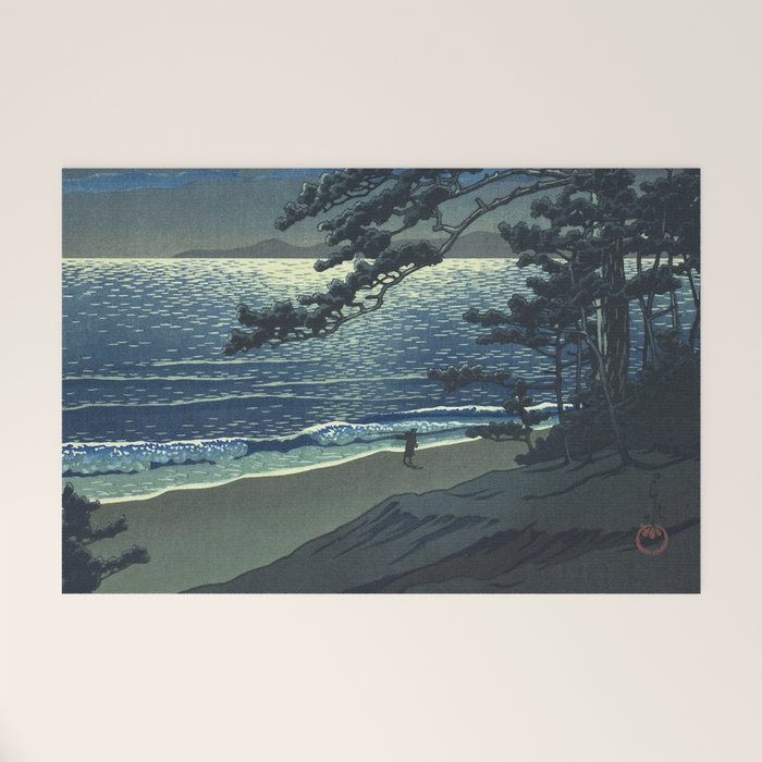 Kawase Hasui, Moonlight Over Ninomiya Beach - Vintage Japanese Woodblock Print Art Welcome Mat Gallery Image 1