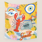 Eclectic Boho Summer Poster ,Good Vibes, Citrus, Sea Life Wall Tapestry Gallery Image 4