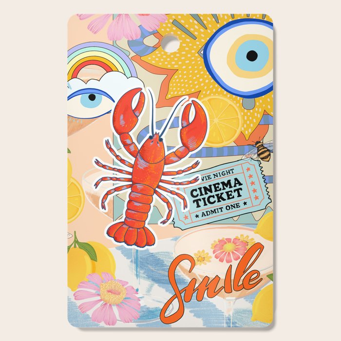 Eclectic Boho Summer Poster ,Good Vibes, Citrus, Sea Life Cutting Board Gallery Image 1