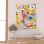 Eclectic Boho Summer Poster ,Good Vibes, Citrus, Sea Life Wall Tapestry Gallery Image 2