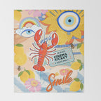 Eclectic Boho Summer Poster ,Good Vibes, Citrus, Sea Life Throw Blanket Gallery Image 2