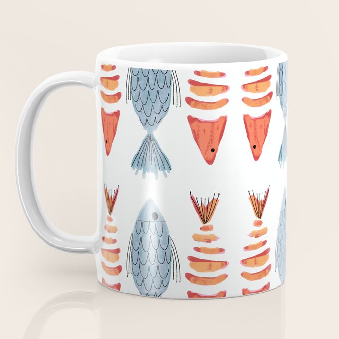 Silver Blue Orange Red Nautical Watercolor Fish Coastal Mediterranean Beach House Coffee Mug Gallery Image 3