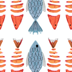 Silver Blue Orange Red Nautical Watercolor Fish Coastal Mediterranean Beach House Coffee Mug Gallery Image 2