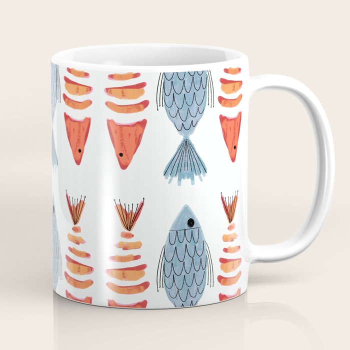 Silver Blue Orange Red Nautical Watercolor Fish Coastal Mediterranean Beach House Coffee Mug Gallery Image 1