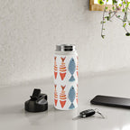 Silver Blue Orange Red Nautical Watercolor Fish Coastal Mediterranean Beach House Water Bottle Gallery Image 4