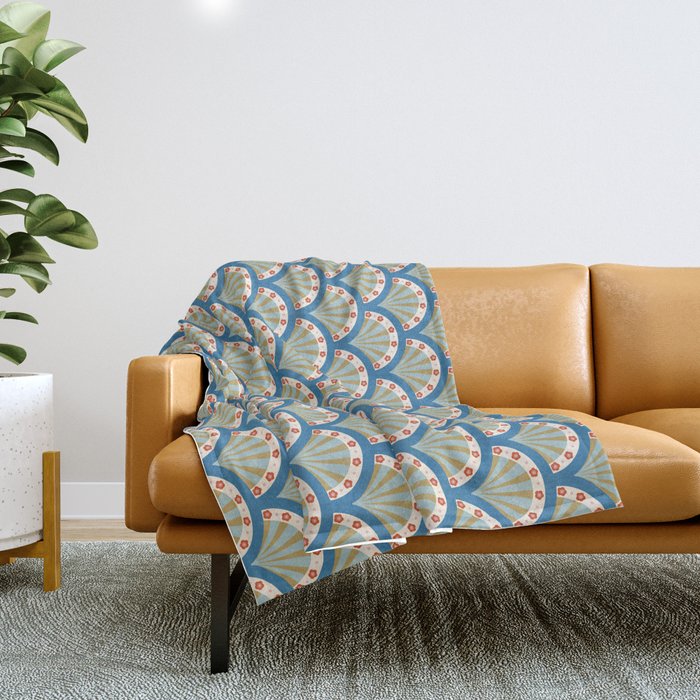 Asian Fan Pattern Throw Blanket Gallery Image 1