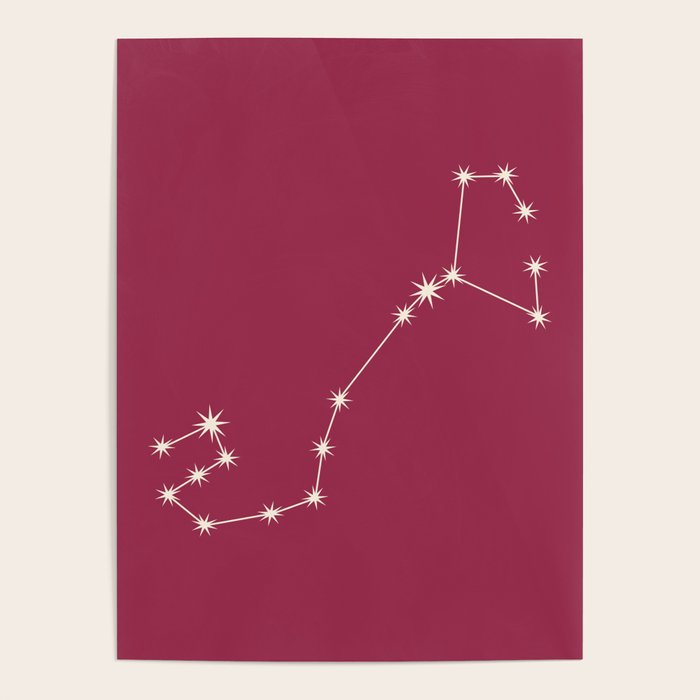 Scorpio Zodiac Star Constellation Line Art Pink Poster Gallery Image 4