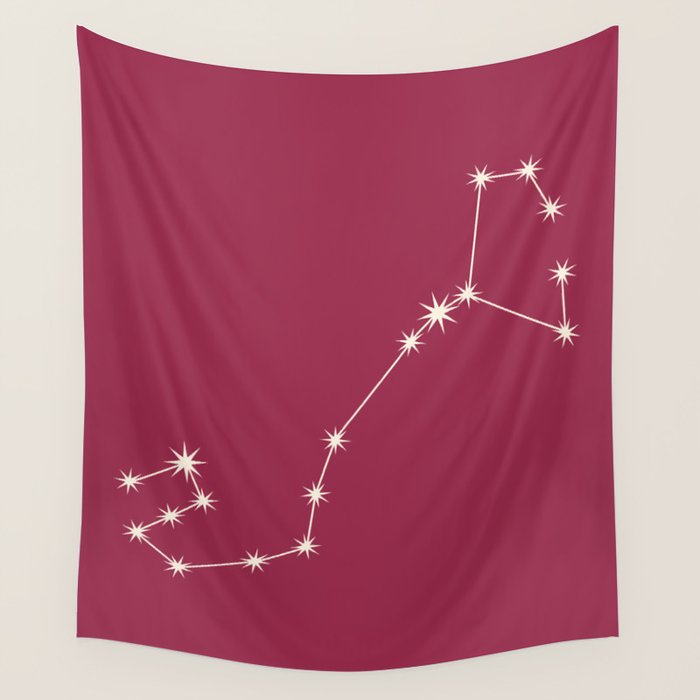 Scorpio Zodiac Star Constellation Line Art Pink Wall Tapestry Gallery Image 4
