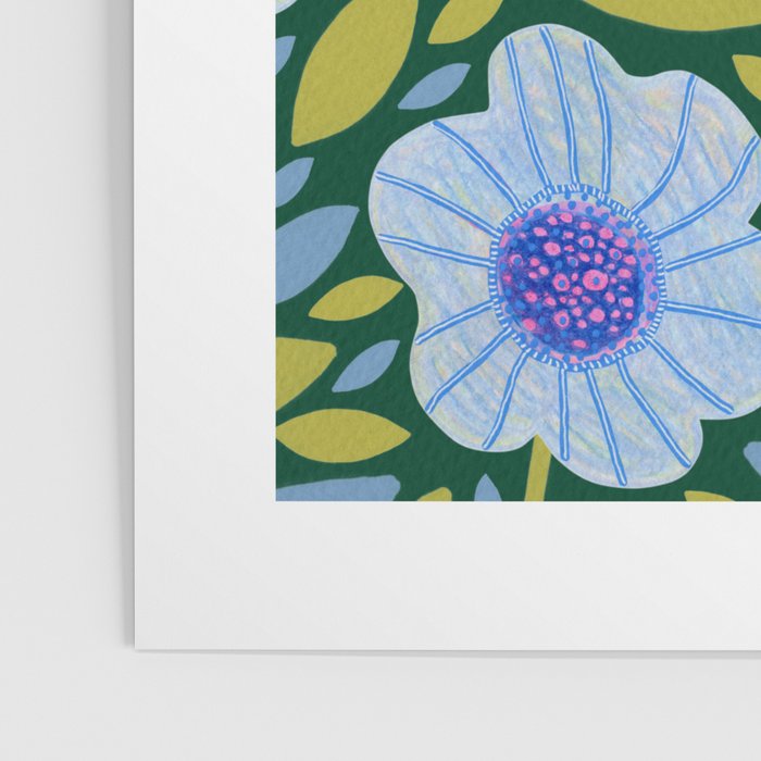 Folk Floral Blossoms in Forest Green Poster Gallery Image 3