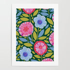 Folk Floral Blossoms in Forest Green Poster Gallery Image 4
