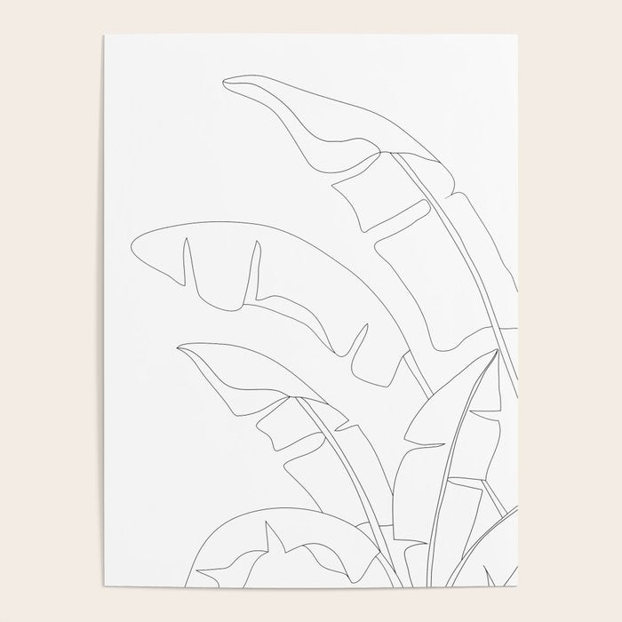 Minimal Line Art Banana Leaves Poster Gallery Image 1