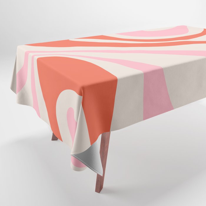 Mod Swirl Retro Abstract Pattern Pink and Orange Tablecloth Gallery Image 1
