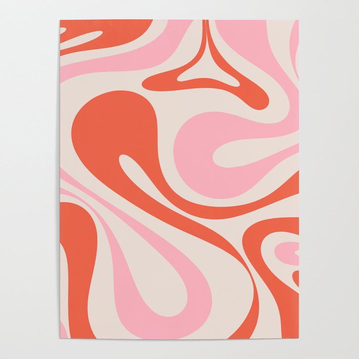 Mod Swirl Retro Abstract Pattern Pink and Orange Poster Gallery Image 1