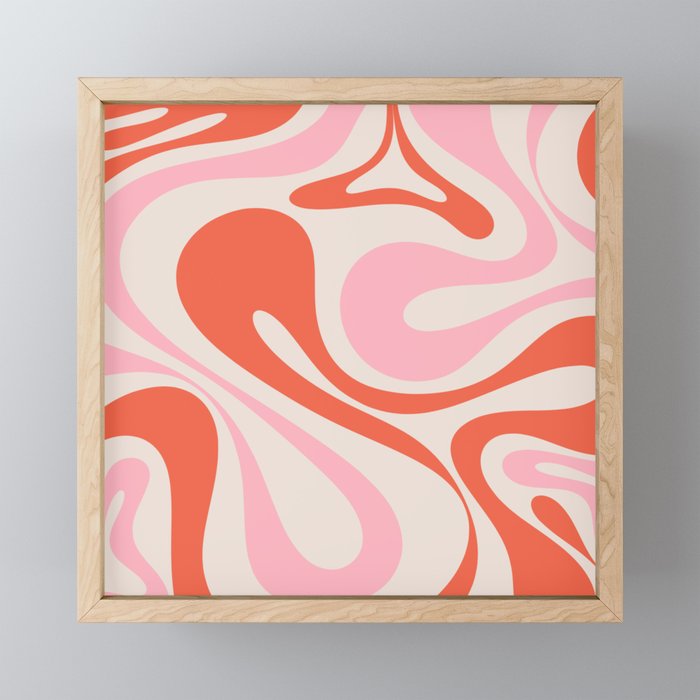Mod Swirl Retro Abstract Pattern Pink and Orange Mini Art Print Gallery Image 1