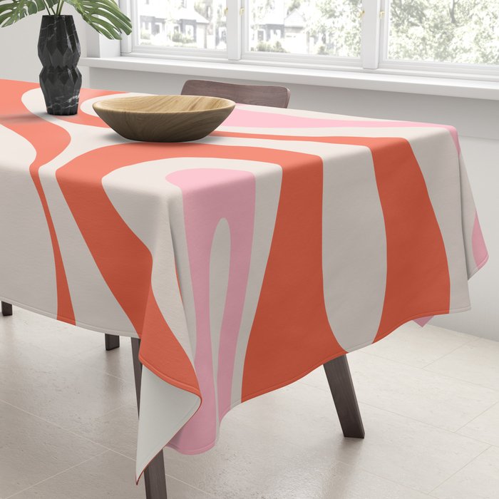 Mod Swirl Retro Abstract Pattern Pink and Orange Tablecloth Gallery Image 3