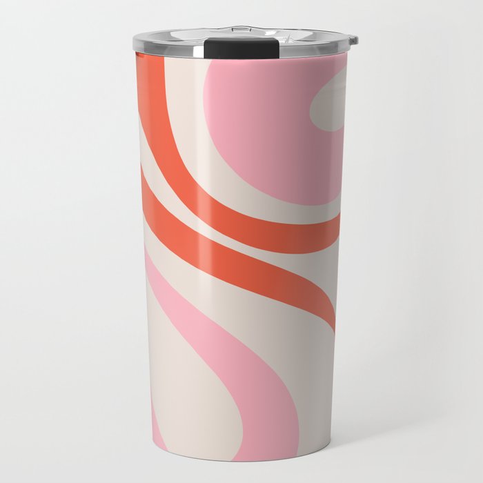Mod Swirl Retro Abstract Pattern Pink and Orange Travel Mug Gallery Image 1