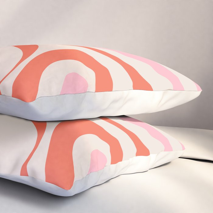 Mod Swirl Retro Abstract Pattern Pink and Orange Pillow Sham Gallery Image 3