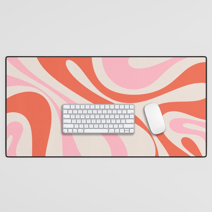Mod Swirl Retro Abstract Pattern Pink and Orange Desk Mat Gallery Image 1