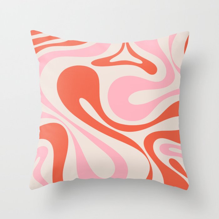 Mod Swirl Retro Abstract Pattern Pink and Orange Throw Pillow Gallery Image 1