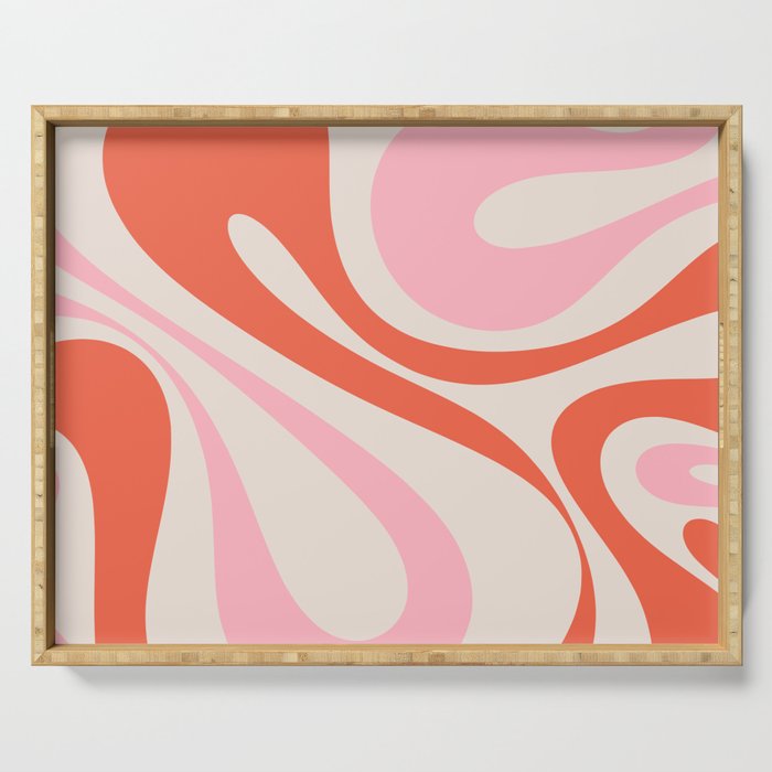 Mod Swirl Retro Abstract Pattern Pink and Orange Serving Tray Gallery Image 1