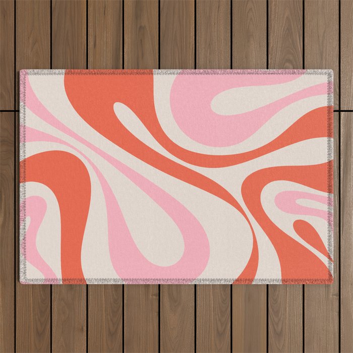 Mod Swirl Retro Abstract Pattern Pink and Orange Outdoor Rug Gallery Image 1
