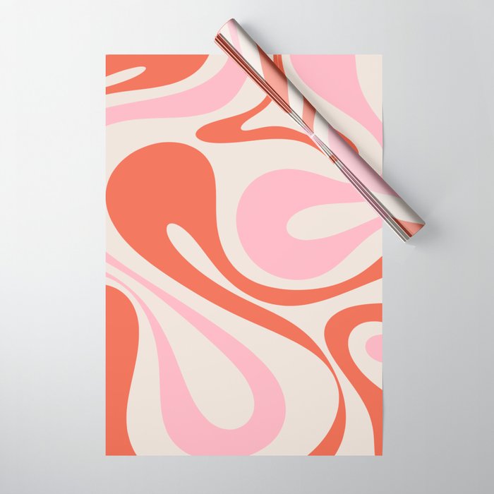 Mod Swirl Retro Abstract Pattern Pink and Orange Wrapping Paper Gallery Image 1