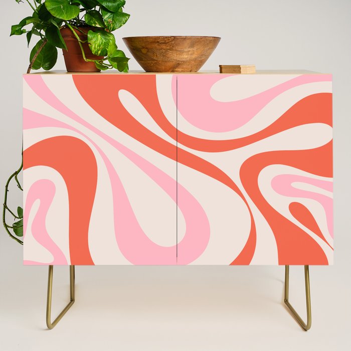 Mod Swirl Retro Abstract Pattern Pink and Orange Credenza Gallery Image 1