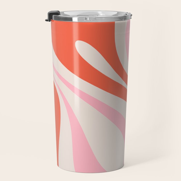 Mod Swirl Retro Abstract Pattern Pink and Orange Travel Mug Gallery Image 3