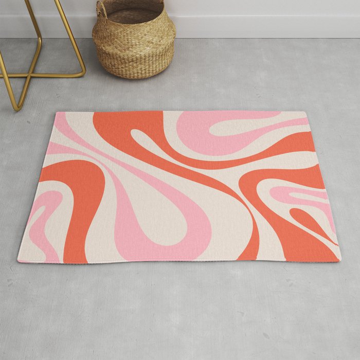 Mod Swirl Retro Abstract Pattern Pink and Orange Rug Gallery Image 1