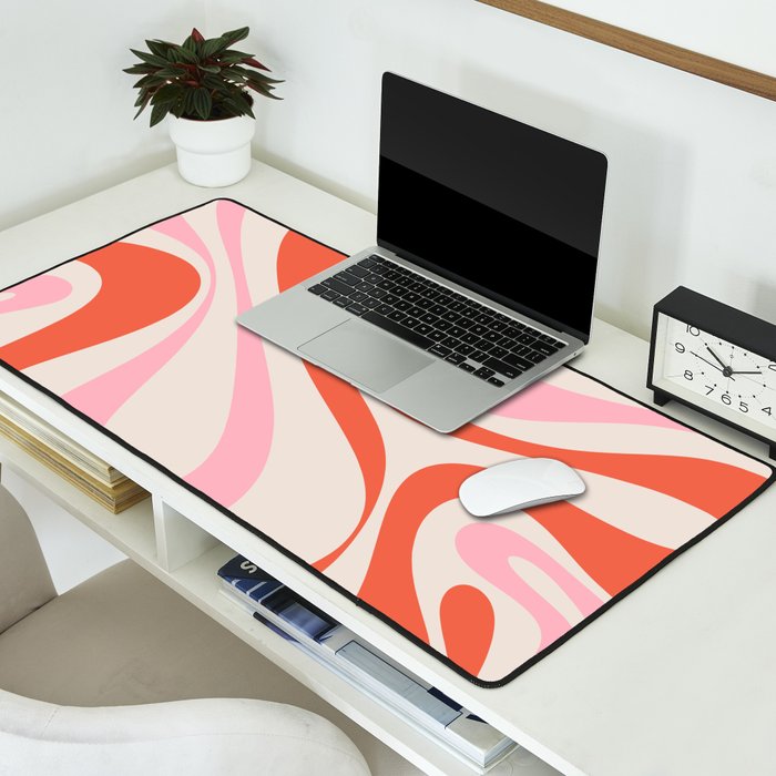 Mod Swirl Retro Abstract Pattern Pink and Orange Desk Mat Gallery Image 2