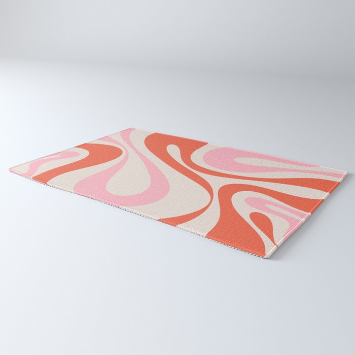 Mod Swirl Retro Abstract Pattern Pink and Orange Rug Gallery Image 3